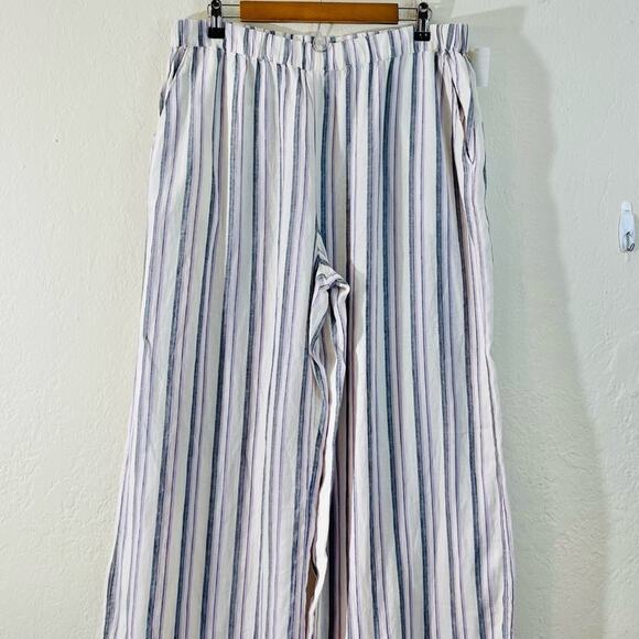 Nordstroms Caslon Linen Blend High Rise Striped Wide Leg Pants NEW Large - Picture 5 of 10
